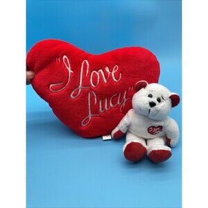 I Love Lucy Plush Red Heart Pillow W/ Bear Inside Zip Pocket Collecticritters